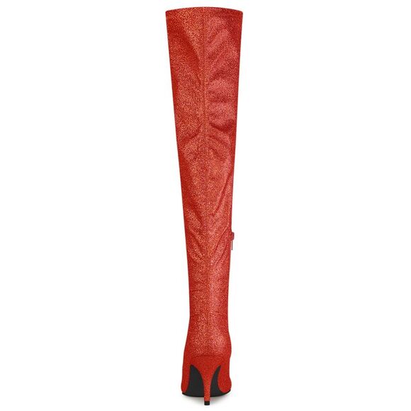 Women's Glitter Stiletto Heel Over The Knee High Red Boots - Picture 3 of 6